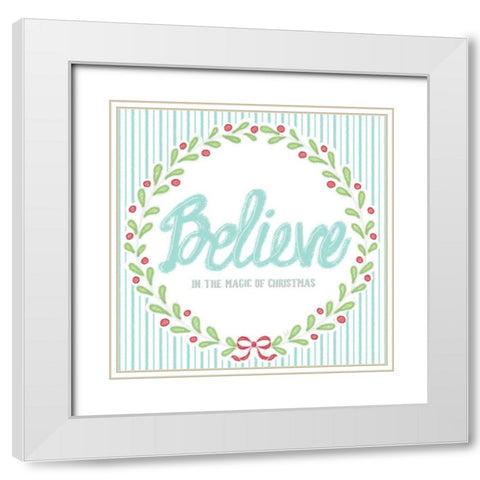 Christmas Wreath II White Modern Wood Framed Art Print with Double Matting by Metz, Andi