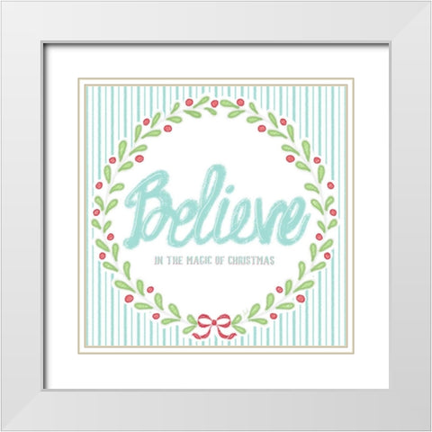 Christmas Wreath II White Modern Wood Framed Art Print with Double Matting by Metz, Andi