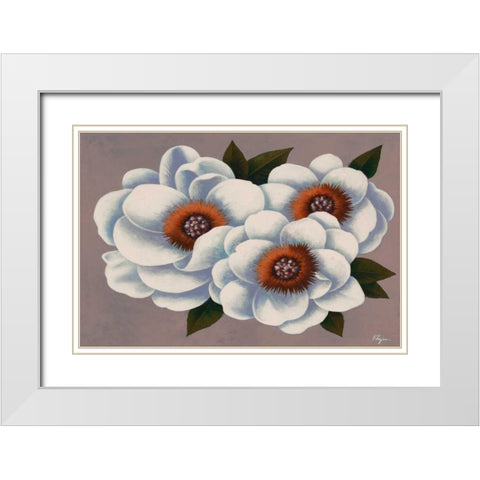 Three White Flowers White Modern Wood Framed Art Print with Double Matting by Rhyan, Vivien