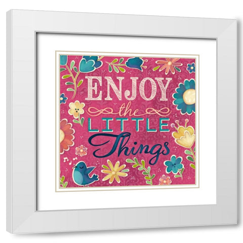 Enjoy the Little Things Burst I White Modern Wood Framed Art Print with Double Matting by Josefina