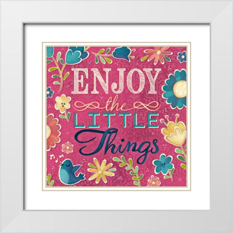 Enjoy the Little Things Burst I White Modern Wood Framed Art Print with Double Matting by Josefina