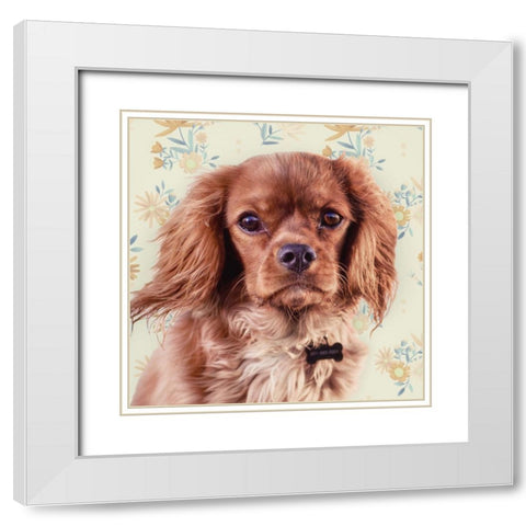 Florals and Spaniels White Modern Wood Framed Art Print with Double Matting by Josefina