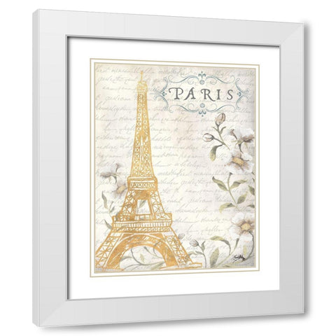 Golden Paris I White Modern Wood Framed Art Print with Double Matting by Medley, Elizabeth