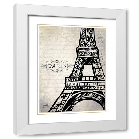 Paris Eiffel White Modern Wood Framed Art Print with Double Matting by Medley, Elizabeth