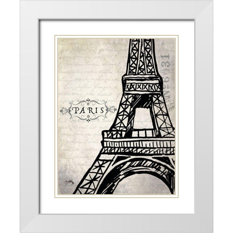 Paris Eiffel White Modern Wood Framed Art Print with Double Matting by Medley, Elizabeth