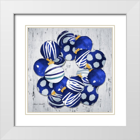 Blue Christmas Ornaments White Modern Wood Framed Art Print with Double Matting by Loreth, Lanie