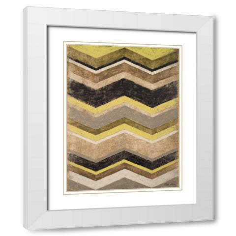 Olive Zig Zag White Modern Wood Framed Art Print with Double Matting by Marcon, Michael