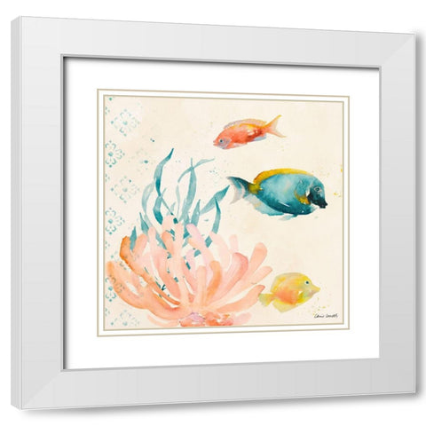 Tropical Teal Coral Medley II White Modern Wood Framed Art Print with Double Matting by Loreth, Lanie