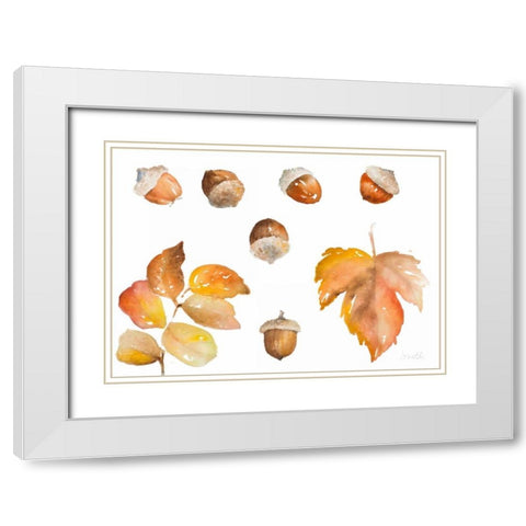 Tawny Autumn Leaves and Acorns White Modern Wood Framed Art Print with Double Matting by Loreth, Lanie