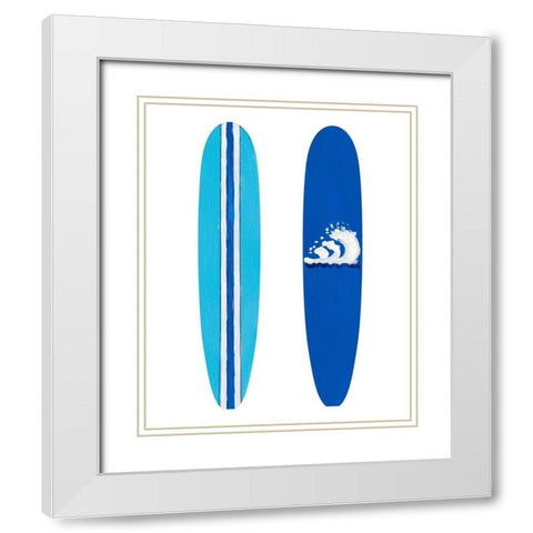Blue Surf Boards White Modern Wood Framed Art Print with Double Matting by DeRice, Julie