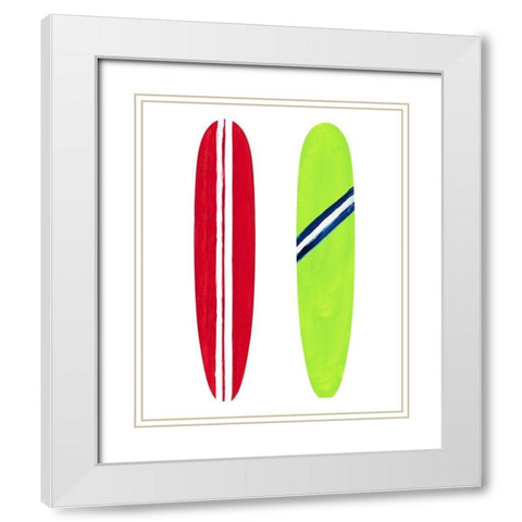 Red and Green Surf Boards White Modern Wood Framed Art Print with Double Matting by DeRice, Julie