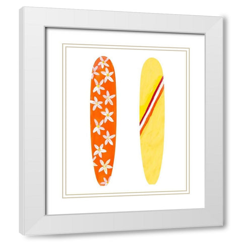 Orange and Yellow Surf Boards White Modern Wood Framed Art Print with Double Matting by DeRice, Julie