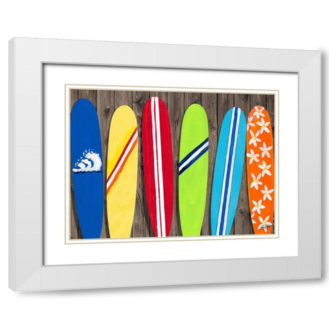 Surf Boards For Rent White Modern Wood Framed Art Print with Double Matting by DeRice, Julie