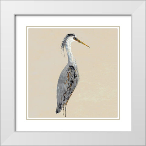 Heron on Tan I White Modern Wood Framed Art Print with Double Matting by DeRice, Julie