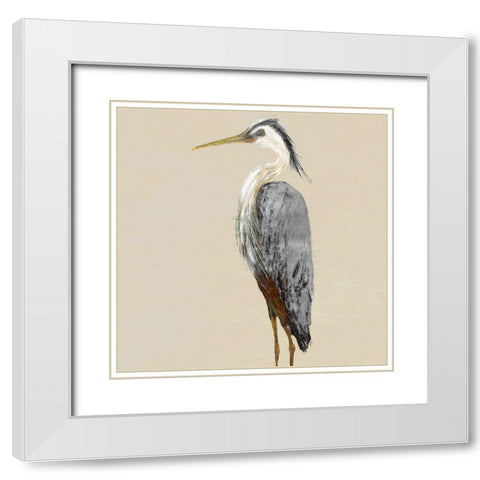 Heron on Tan II White Modern Wood Framed Art Print with Double Matting by DeRice, Julie