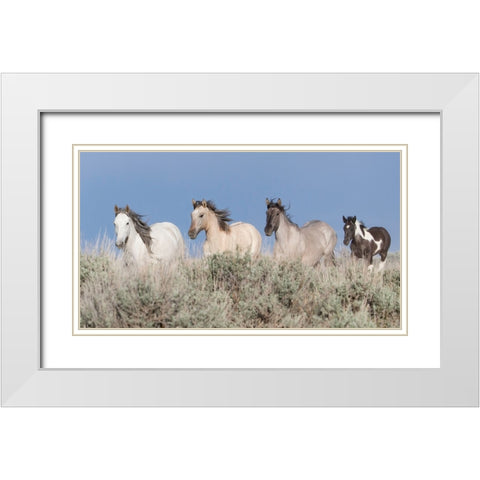 Running To The Waterhole White Modern Wood Framed Art Print with Double Matting by Walker, Carol