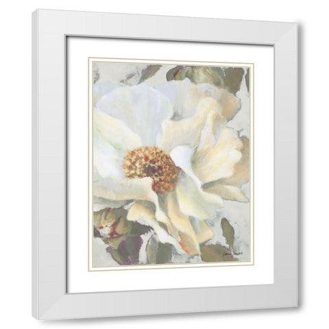 White Peony and Buds White Modern Wood Framed Art Print with Double Matting by Loreth, Lanie