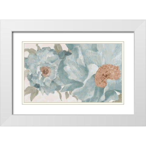 Soft Blue Peonies White Modern Wood Framed Art Print with Double Matting by Loreth, Lanie