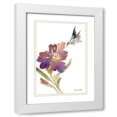 Iris and Hummingbird White Modern Wood Framed Art Print with Double Matting by Loreth, Lanie