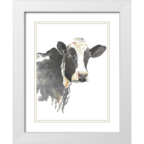 Watercolor Cow White Modern Wood Framed Art Print with Double Matting by Pinto, Patricia