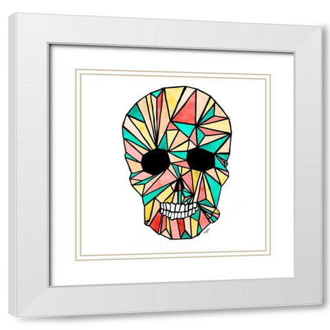 Colorful Skull White Modern Wood Framed Art Print with Double Matting by James, Nola