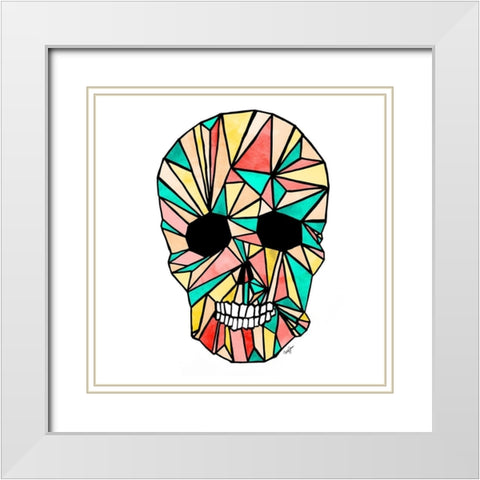 Colorful Skull White Modern Wood Framed Art Print with Double Matting by James, Nola