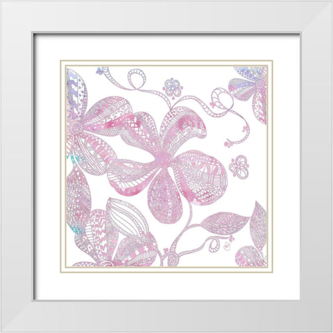 Floral Embossed I White Modern Wood Framed Art Print with Double Matting by James, Nola