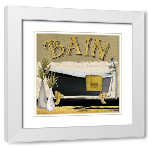 Gold and Black Bath Square I White Modern Wood Framed Art Print with Double Matting by Medley, Elizabeth