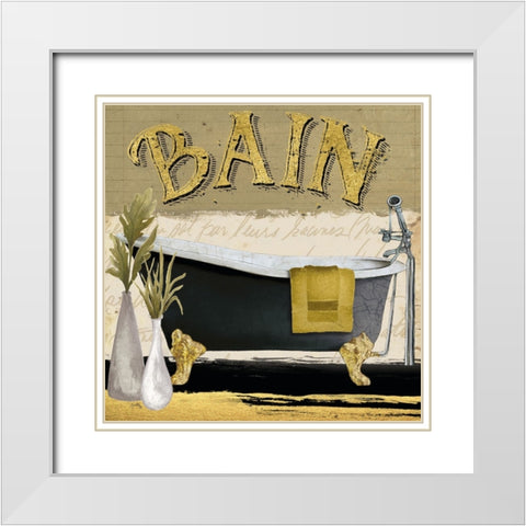 Gold and Black Bath Square I White Modern Wood Framed Art Print with Double Matting by Medley, Elizabeth