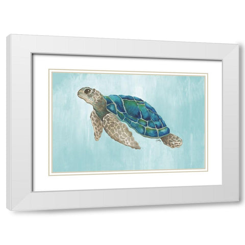 Watercolor Sea Turtle White Modern Wood Framed Art Print with Double Matting by Medley, Elizabeth