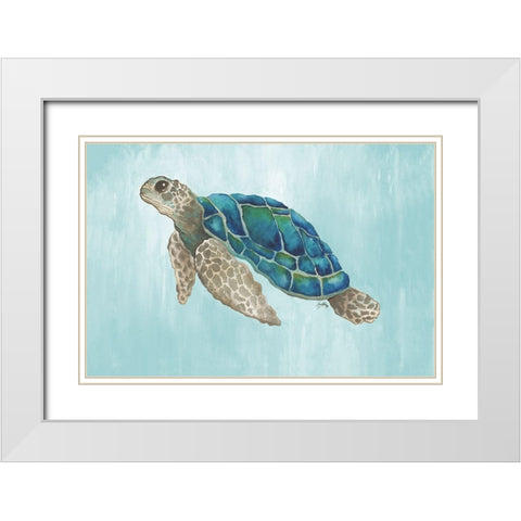 Watercolor Sea Turtle White Modern Wood Framed Art Print with Double Matting by Medley, Elizabeth