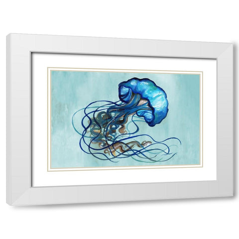 Watercolor Jellyfish White Modern Wood Framed Art Print with Double Matting by Medley, Elizabeth
