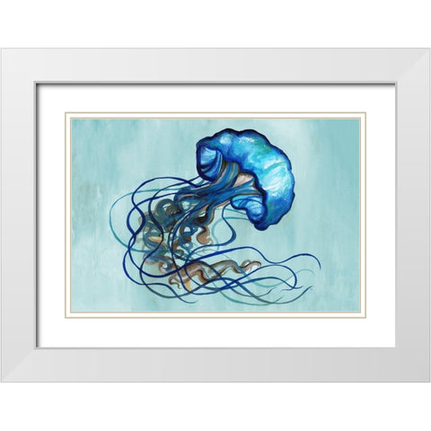 Watercolor Jellyfish White Modern Wood Framed Art Print with Double Matting by Medley, Elizabeth