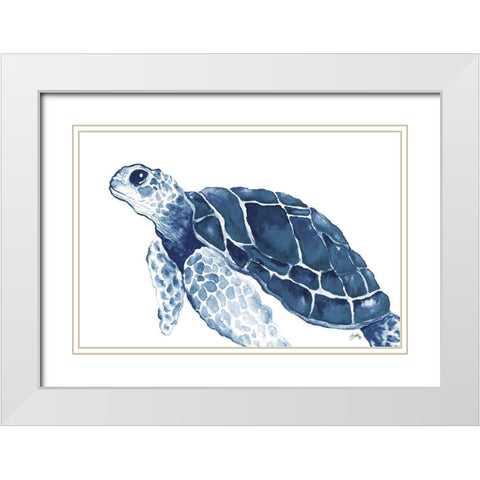 Turtle in the Blues White Modern Wood Framed Art Print with Double Matting by Medley, Elizabeth