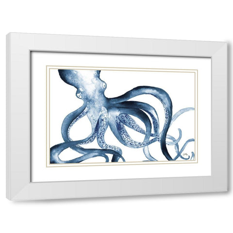 Octopus in the Blues White Modern Wood Framed Art Print with Double Matting by Medley, Elizabeth