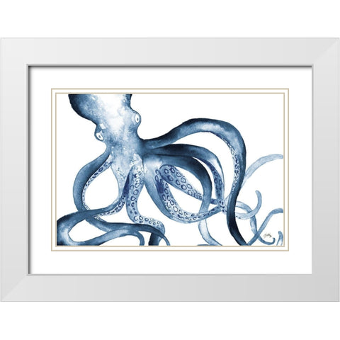 Octopus in the Blues White Modern Wood Framed Art Print with Double Matting by Medley, Elizabeth