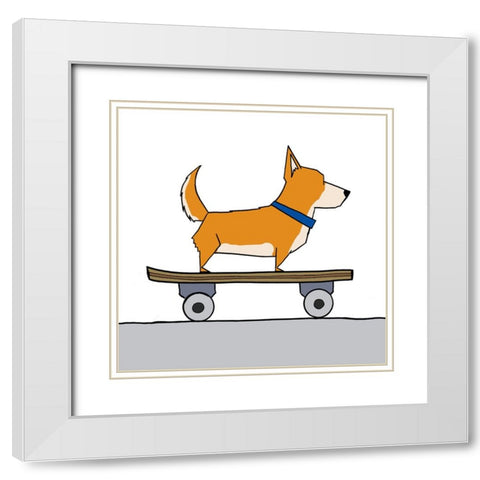 Handsome Fur Dog on Wheels White Modern Wood Framed Art Print with Double Matting by Edwins, Hugo