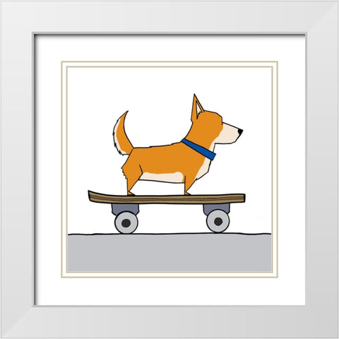 Handsome Fur Dog on Wheels White Modern Wood Framed Art Print with Double Matting by Edwins, Hugo