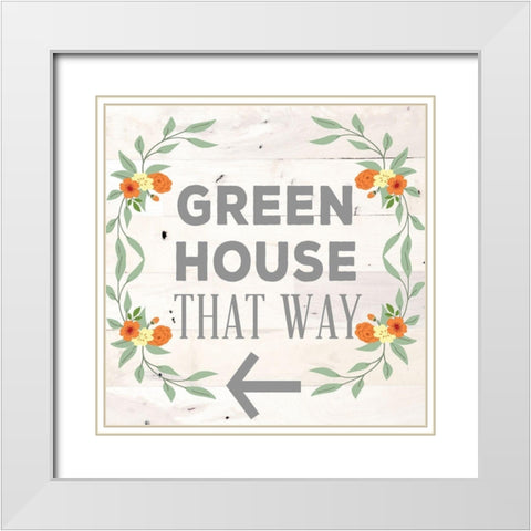 Green House That Way White Modern Wood Framed Art Print with Double Matting by SD Graphics Studio
