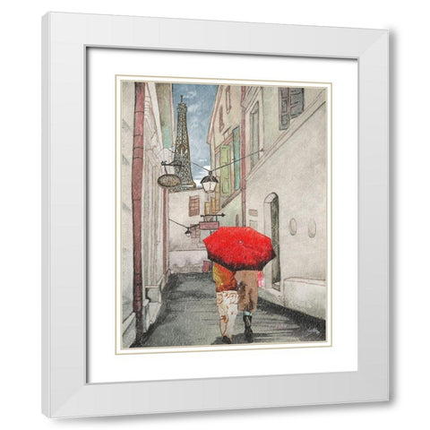 Red Umbrella I White Modern Wood Framed Art Print with Double Matting by Medley, Elizabeth