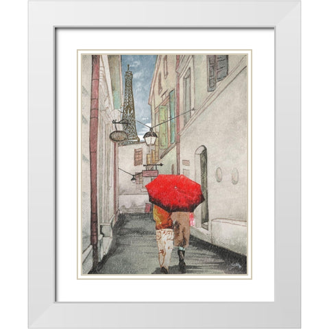 Red Umbrella I White Modern Wood Framed Art Print with Double Matting by Medley, Elizabeth