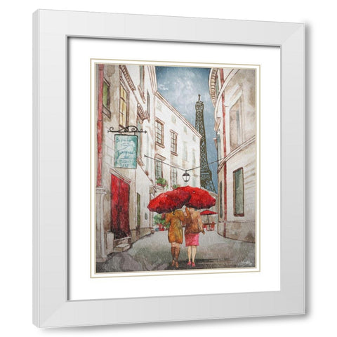 Red Umbrella II White Modern Wood Framed Art Print with Double Matting by Medley, Elizabeth