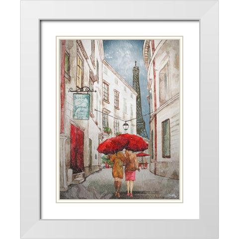 Red Umbrella II White Modern Wood Framed Art Print with Double Matting by Medley, Elizabeth