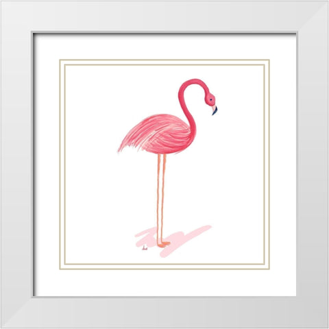 Flamingo Walk I White Modern Wood Framed Art Print with Double Matting by Metz, Andi