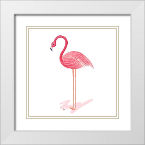 Flamingo Walk IV White Modern Wood Framed Art Print with Double Matting by Metz, Andi