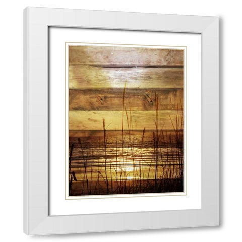 By The Grass Sunset Wood White Modern Wood Framed Art Print with Double Matting by Peck, Gail