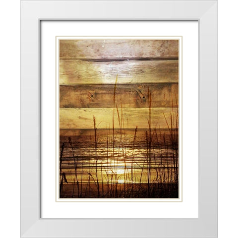By The Grass Sunset Wood White Modern Wood Framed Art Print with Double Matting by Peck, Gail