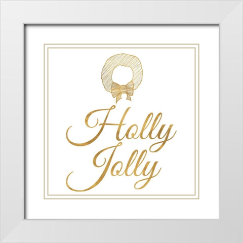 Golden Christmas II White Modern Wood Framed Art Print with Double Matting by SD Graphics Studio