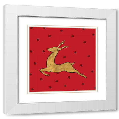 Golden Reindeer on Red White Modern Wood Framed Art Print with Double Matting by Studio, Sd Graphics
