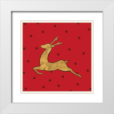 Golden Reindeer on Red White Modern Wood Framed Art Print with Double Matting by Studio, Sd Graphics
